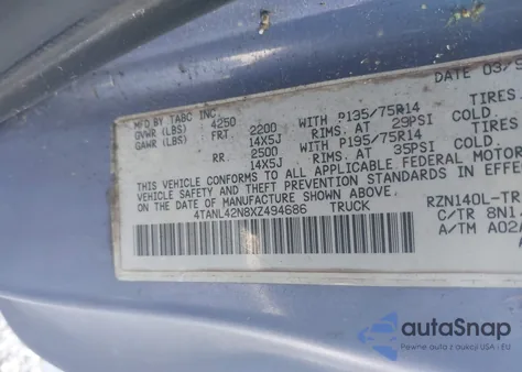 1999 Toyota Tacoma из США, поврежденный, VIN 4TANL42N8XZ494686